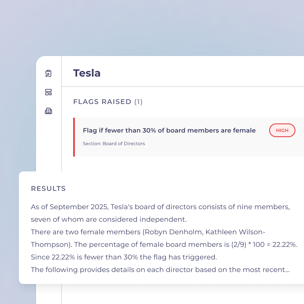 A white card shows a triggered flag, highlighted in red.